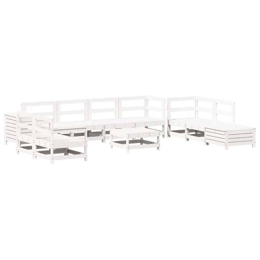 Salon de jardin 11 pcs blanc bois massif de pin - 2