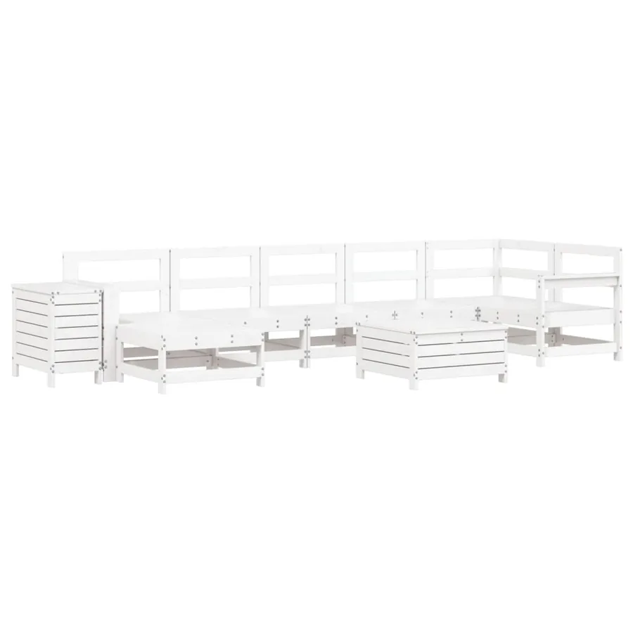 Salon de jardin 9 pcs blanc bois de pin massif - 2