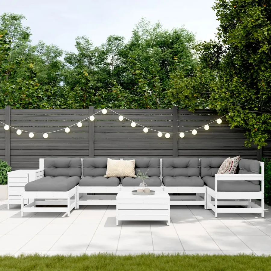 Salon de jardin 9 pcs blanc bois de pin massif - 3