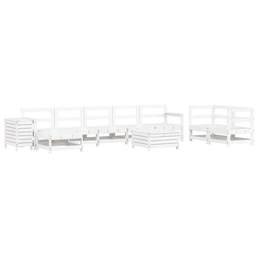 Salon de jardin 10 pcs blanc bois de pin massif - 2
