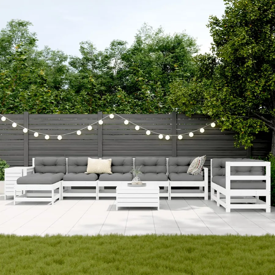 Salon de jardin 10 pcs blanc bois de pin massif - 3