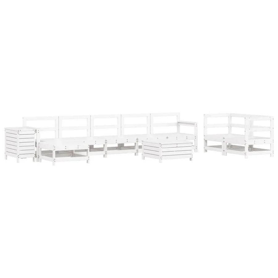 Salon de jardin 10 pcs blanc bois de pin massif - 2