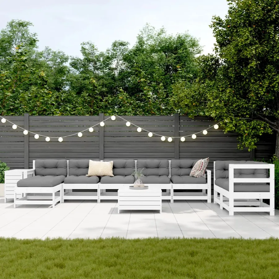 Salon de jardin 10 pcs blanc bois de pin massif - 3