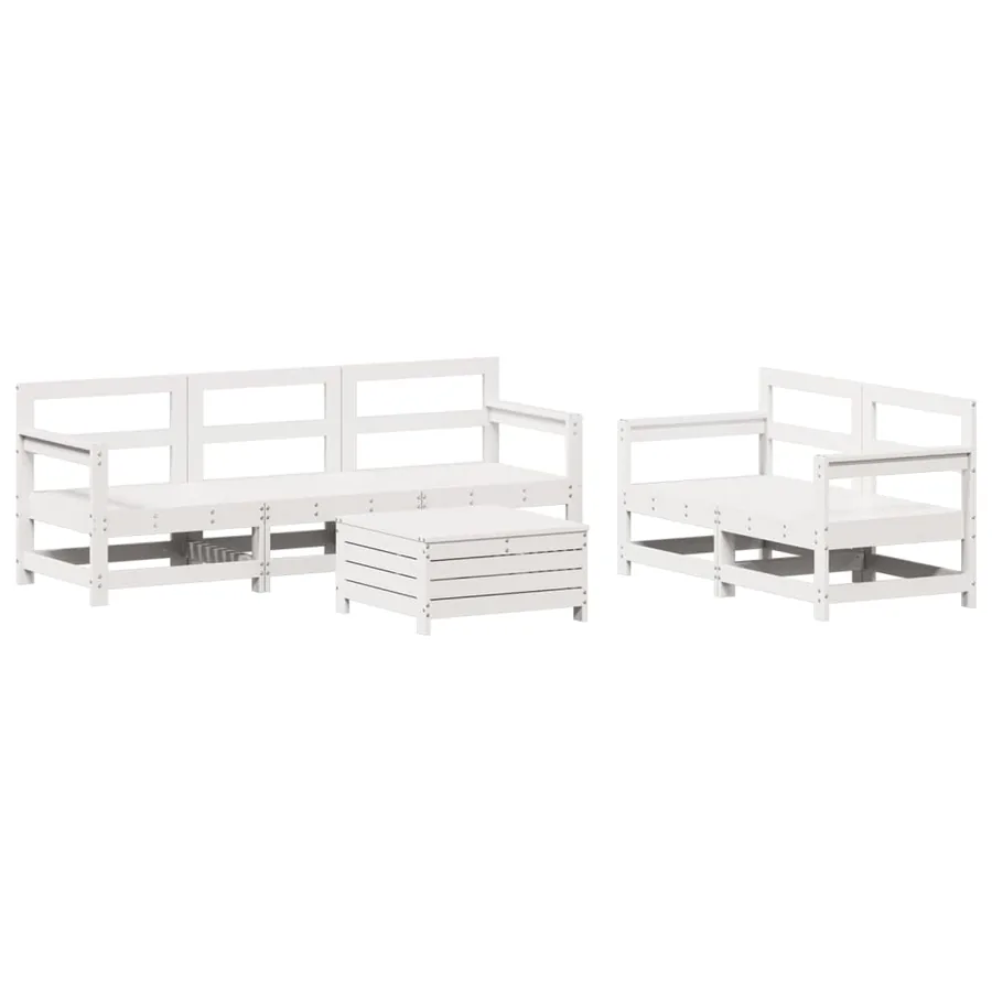 Salon de jardin 6 pcs blanc bois de pin massif - 2