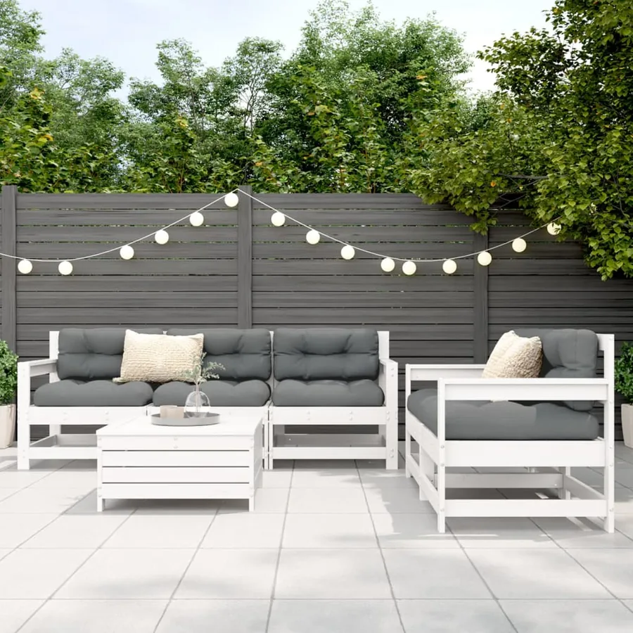 Salon de jardin 6 pcs blanc bois de pin massif - 3