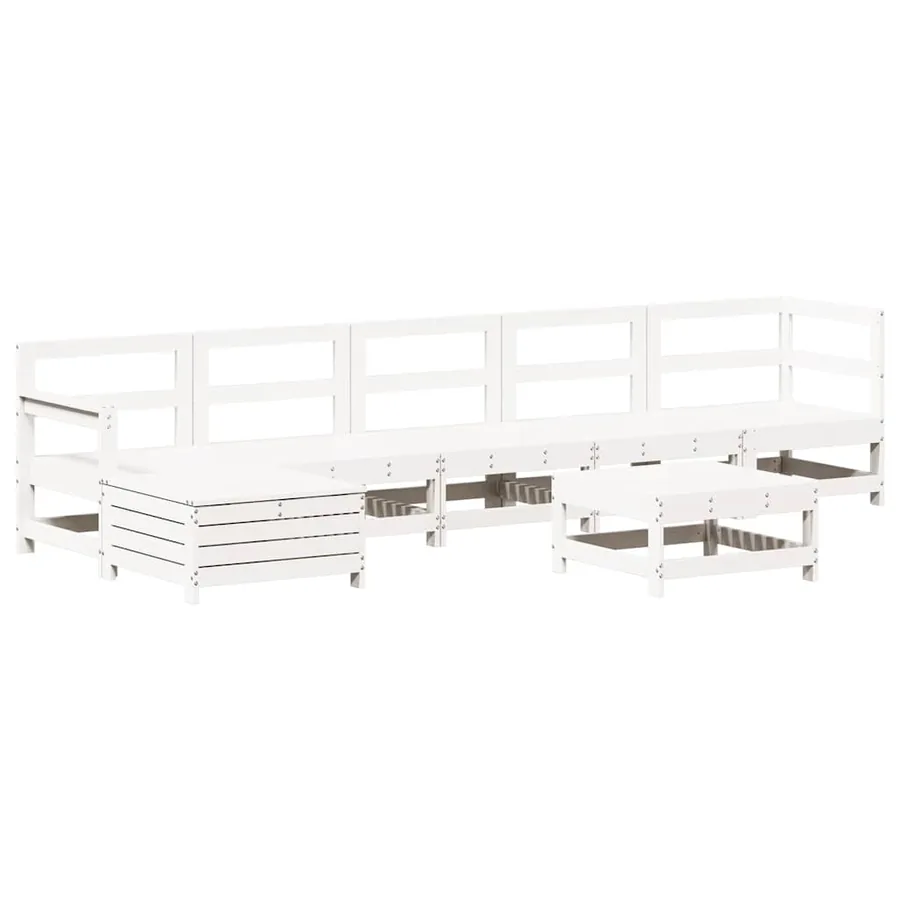 Salon de jardin 7 pcs Blanc Bois de pin massif - 2