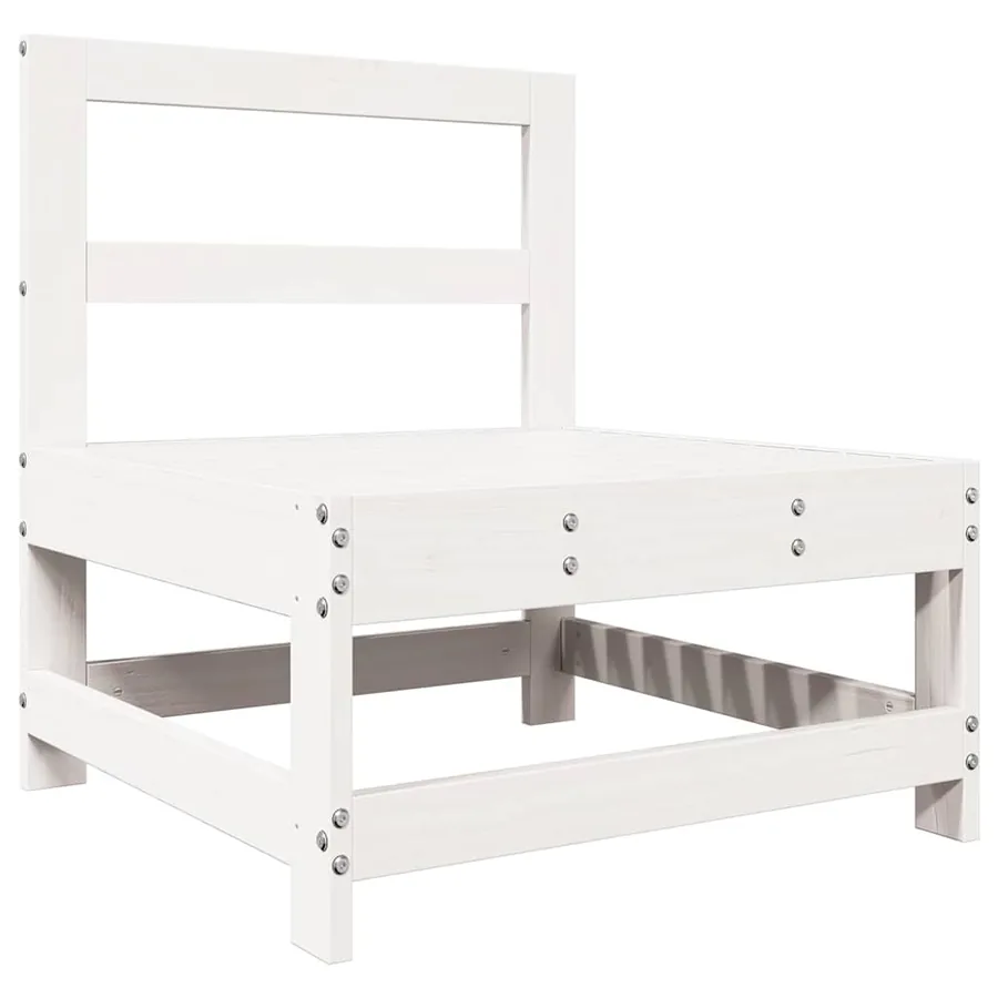 Salon de jardin 7 pcs Blanc Bois de pin massif - 6
