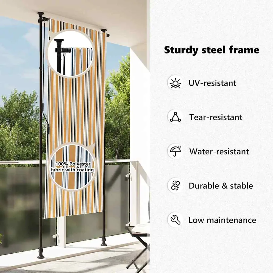 Store roulant d'extérieur jaune et blanc 120x270 cm tissu acier - 10