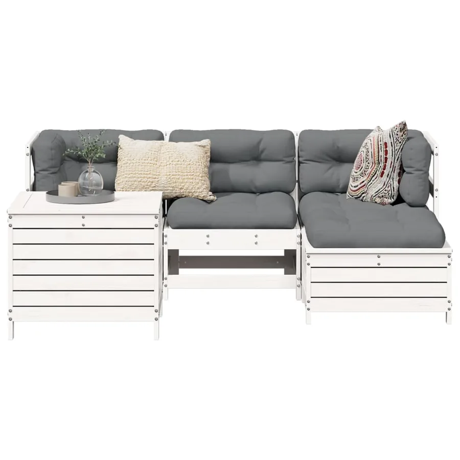 Salon de jardin 5 pcs blanc bois massif de pin