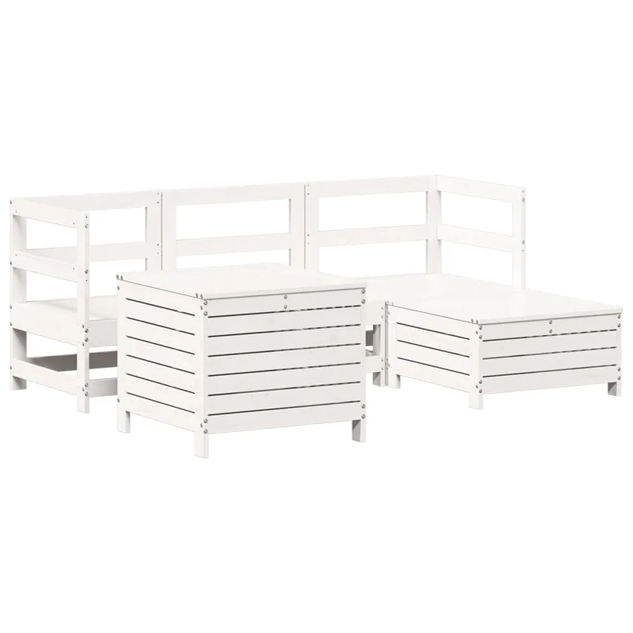 Salon de jardin 5 pcs blanc bois massif de pin - 2