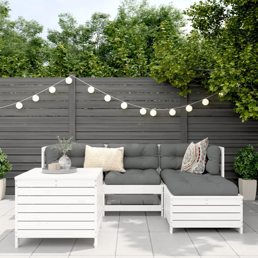 Salon de jardin 5 pcs blanc bois massif de pin - 3