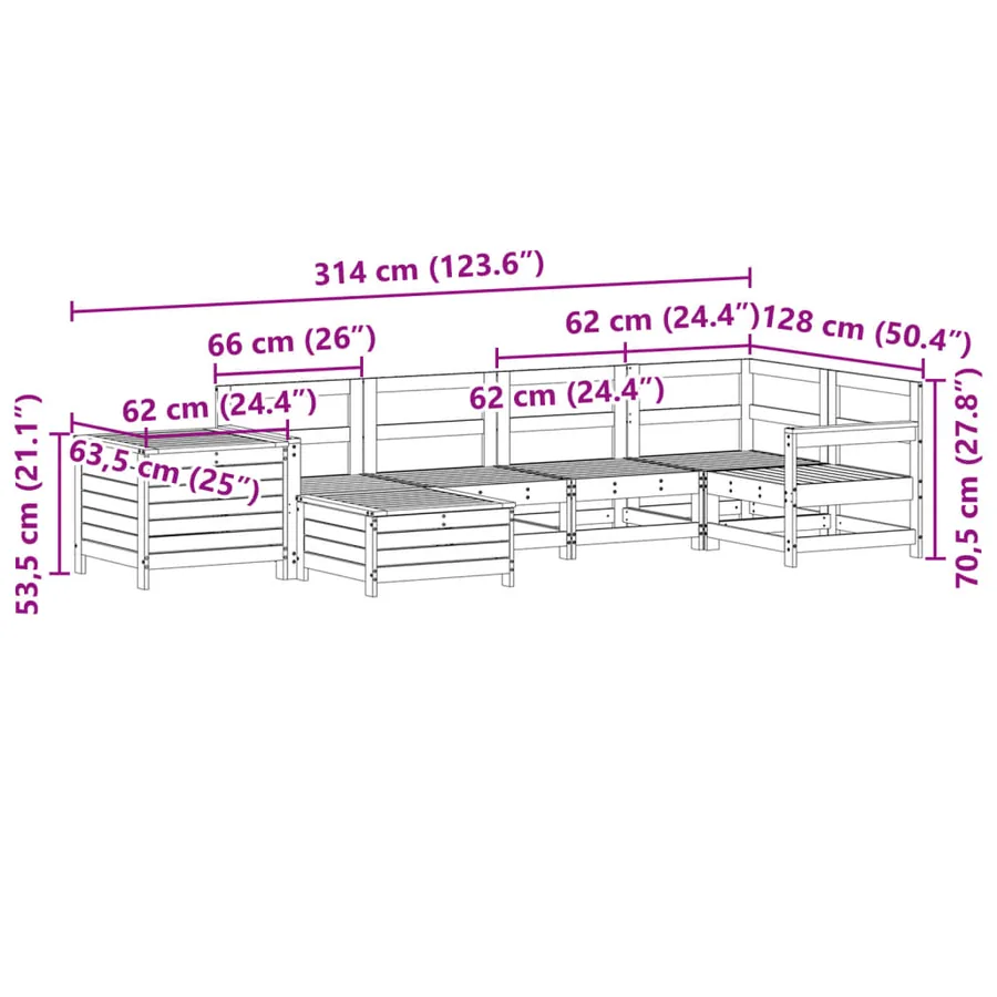 Salon de jardin 7 pcs bois de pin imprégné - 12