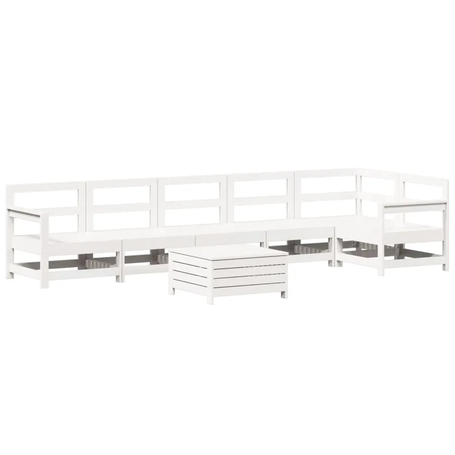 Salon de jardin 7 pcs blanc bois de pin massif - 2