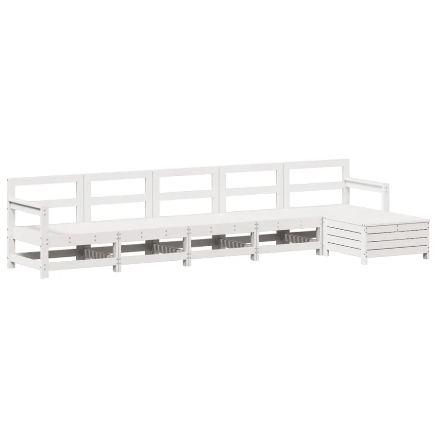 Salon de jardin 6 pcs blanc bois de pin massif - 2