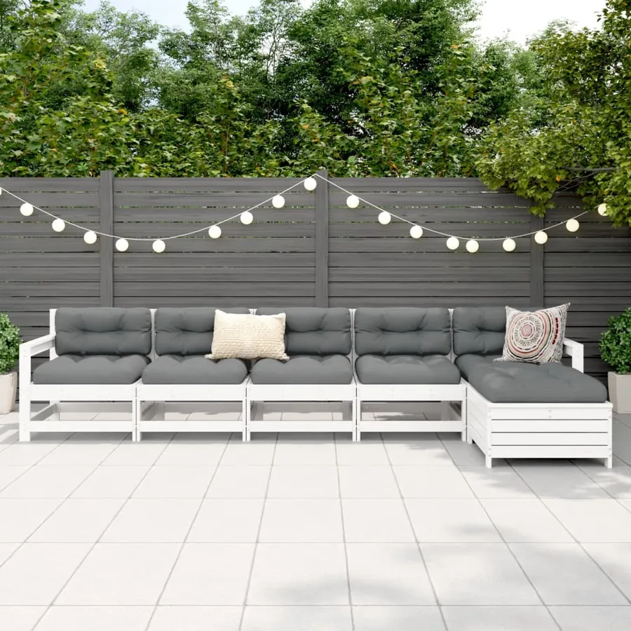 Salon de jardin 6 pcs blanc bois de pin massif - 3