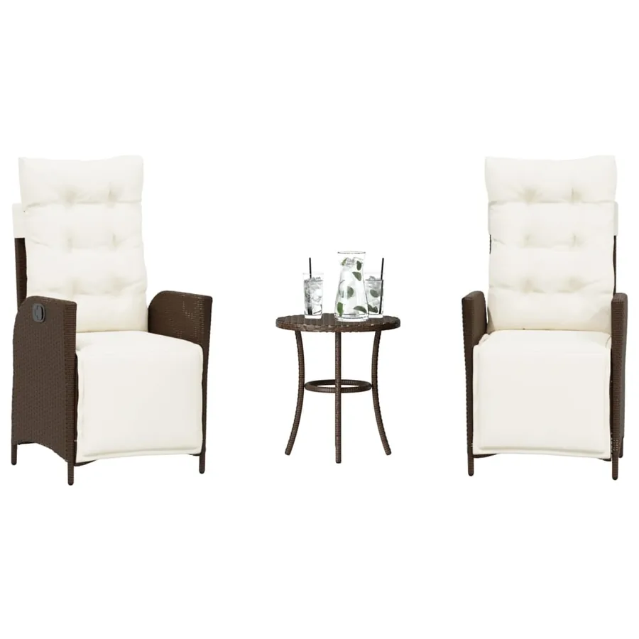 Ensemble de bistro 3 pcs avec coussins marron résine tressée