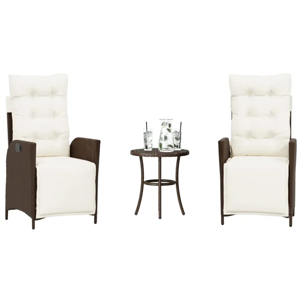 Ensemble de bistro 3 pcs avec coussins marron résine tressée