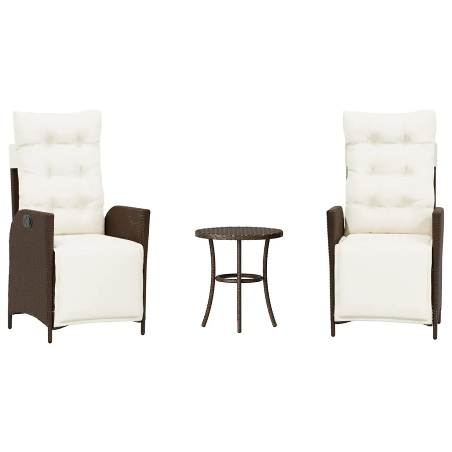 Ensemble de bistro 3 pcs avec coussins marron résine tressée - 2