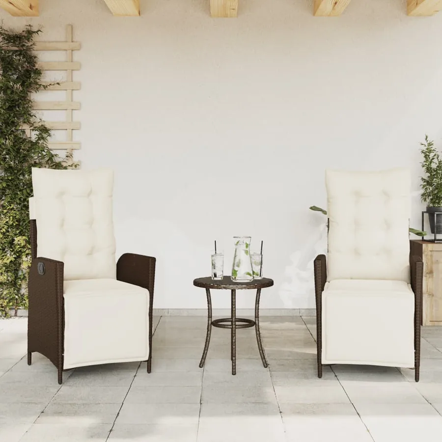Ensemble de bistro 3 pcs avec coussins marron résine tressée - 3