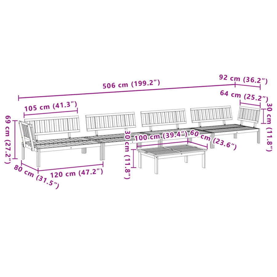 Salon palette de jardin 5 pcs bois d'acacia massif - 8
