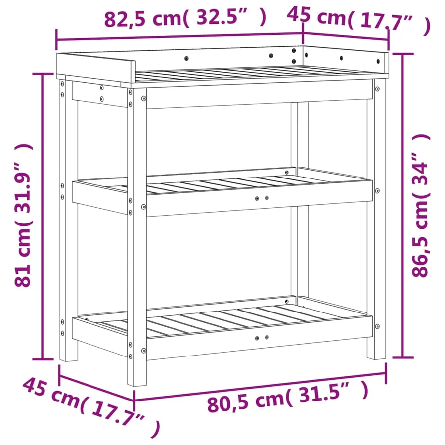 Table de rempotage et étagères 82,5x45x86,5 cm bois massif pin - 10