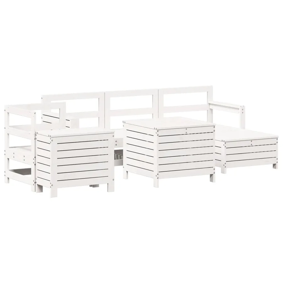 Salon de jardin 7 pcs blanc bois de pin massif - 2