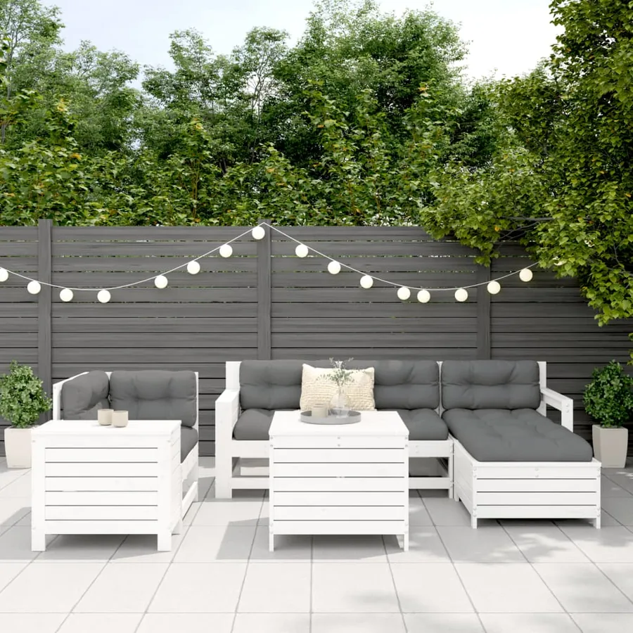 Salon de jardin 7 pcs blanc bois de pin massif - 3