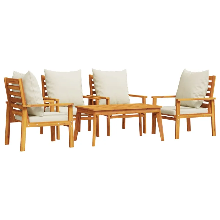 Salon de jardin avec coussins 5 pcs Bois d'acacia solide - 2
