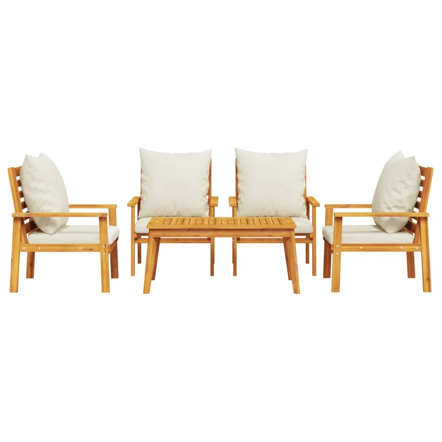 Salon de jardin avec coussins 5 pcs Bois d'acacia solide - 3