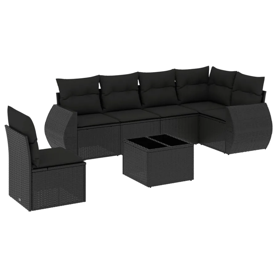 Salon de jardin 7 pcs avec coussins noir résine tressée 71 x 62 x 69 cm - 60,4 kg - 2