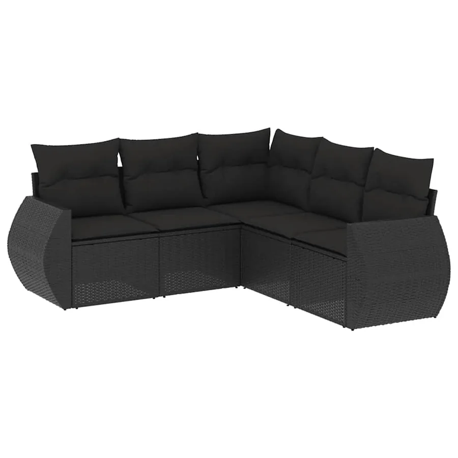 Salon de jardin 5 pcs avec coussins noir résine tressée - 2