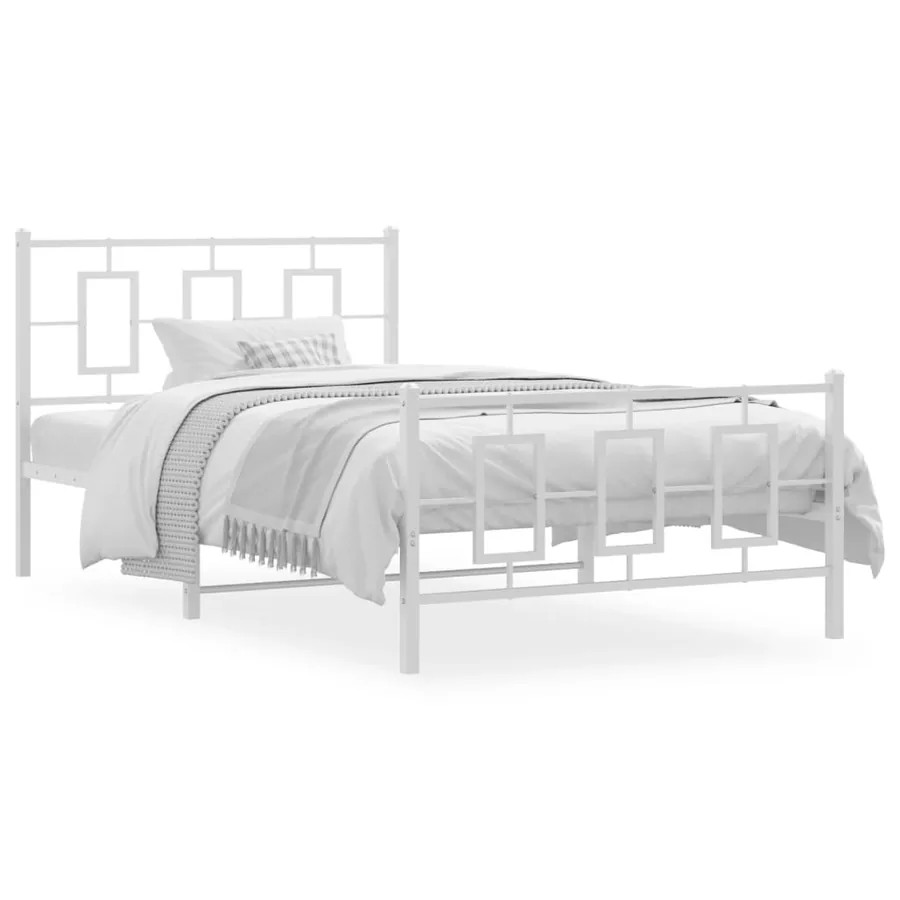 Cadre de lit métal sans matelas et pied de lit blanc 107x203 cm - 2