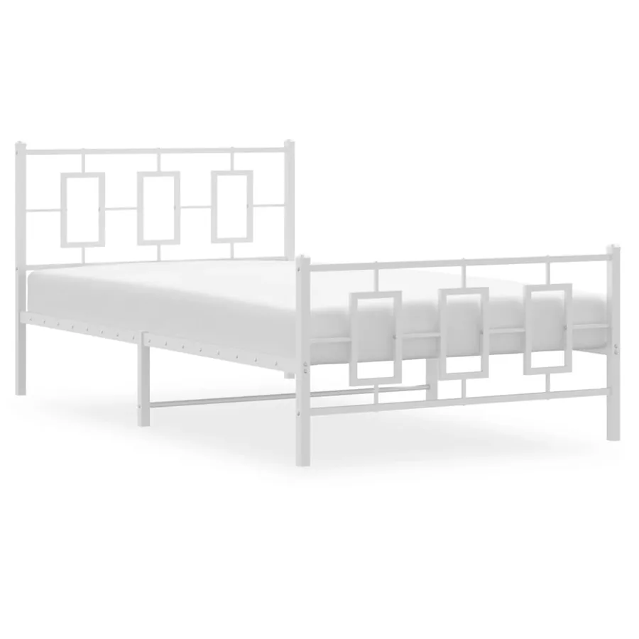 Cadre de lit métal sans matelas et pied de lit blanc 107x203 cm - 4