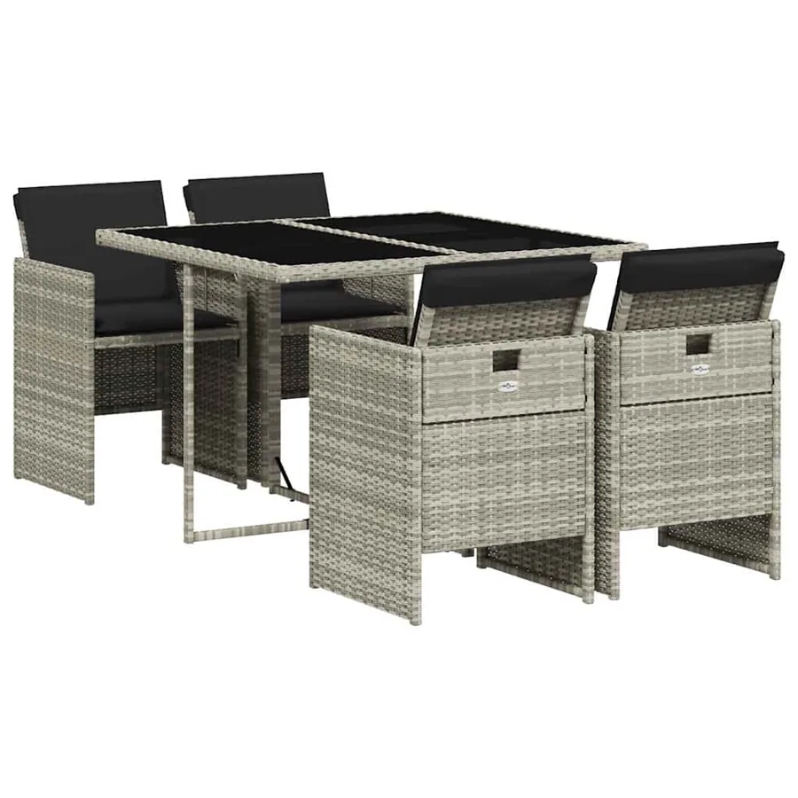 Ensemble à manger de jardin et coussins 5 pcs gris clair rotin - 2
