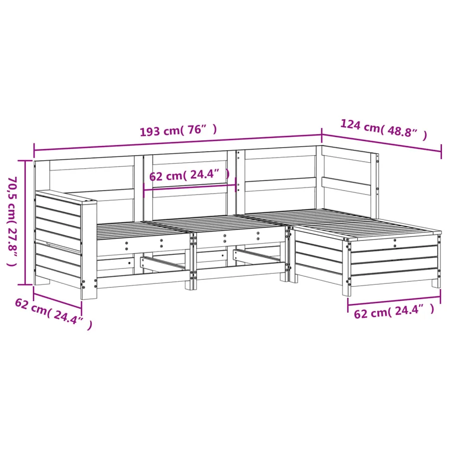 Salon de jardin 4 pcs bois de pin imprégné - 11