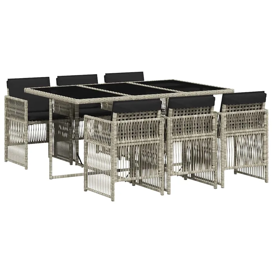 Ensemble à manger de jardin et coussins 7 pcs gris clair rotin - 2