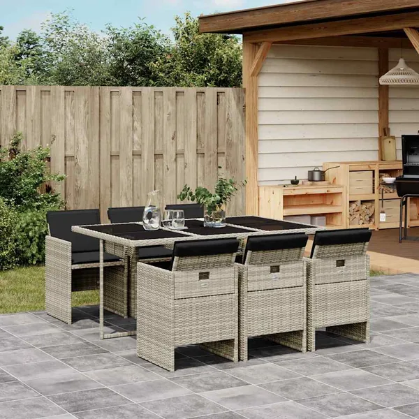 Ensemble à manger de jardin et coussins 7 pcs gris clair rotin