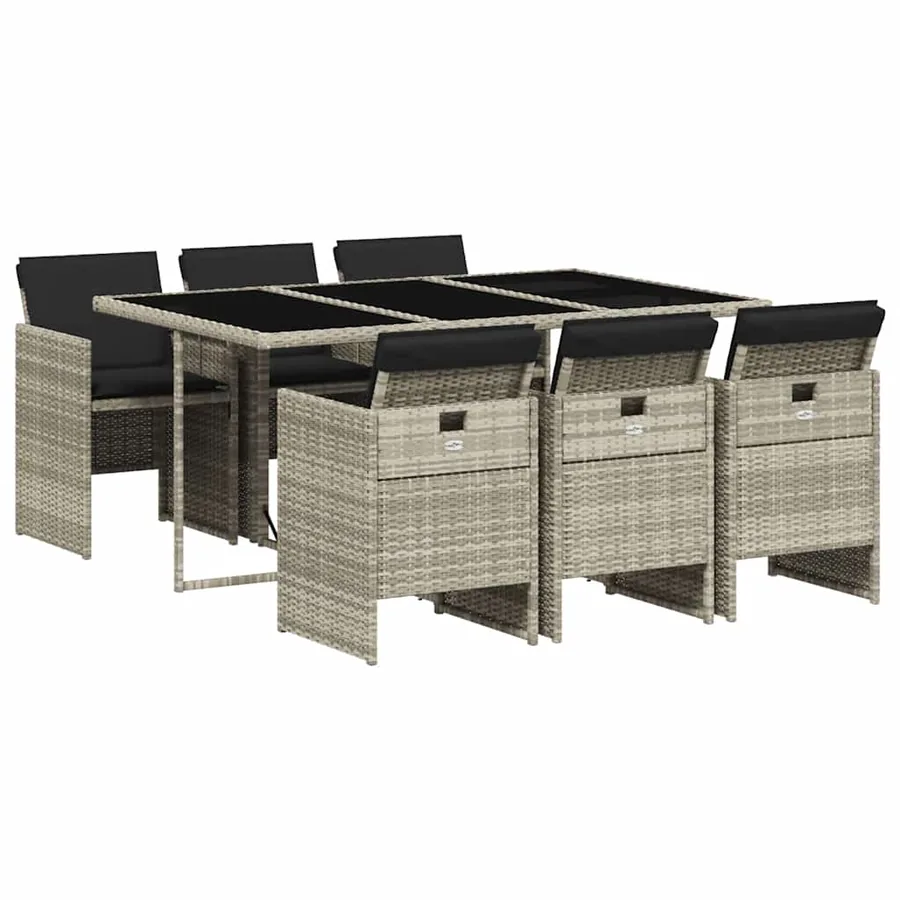 Ensemble à manger de jardin et coussins 7 pcs gris clair rotin - 2