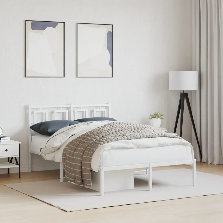 Cadre de lit métal sans matelas et tête de lit blanc 120x200 cm