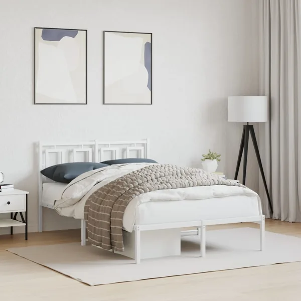 Cadre de lit métal sans matelas et tête de lit blanc 120x200 cm