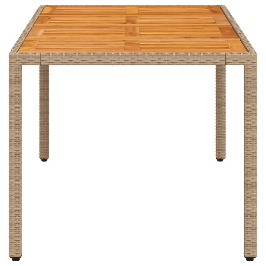 Table de jardin beige 190x90x75 cm résine tressée bois d'acacia - 6