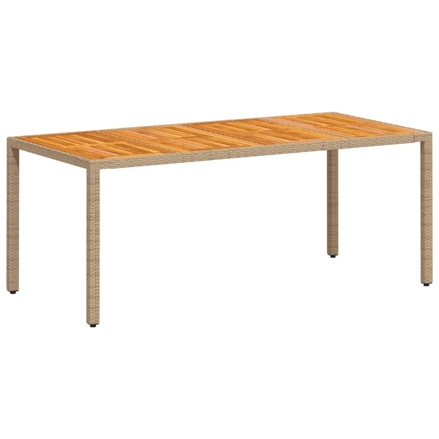 Table de jardin beige 190x90x75 cm résine tressée bois d'acacia - 7