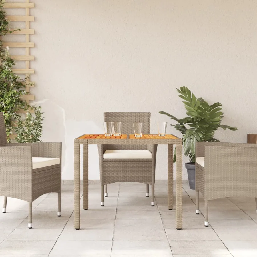 Table de jardin beige 90x90x75 cm résine tressée et bois acacia - 3