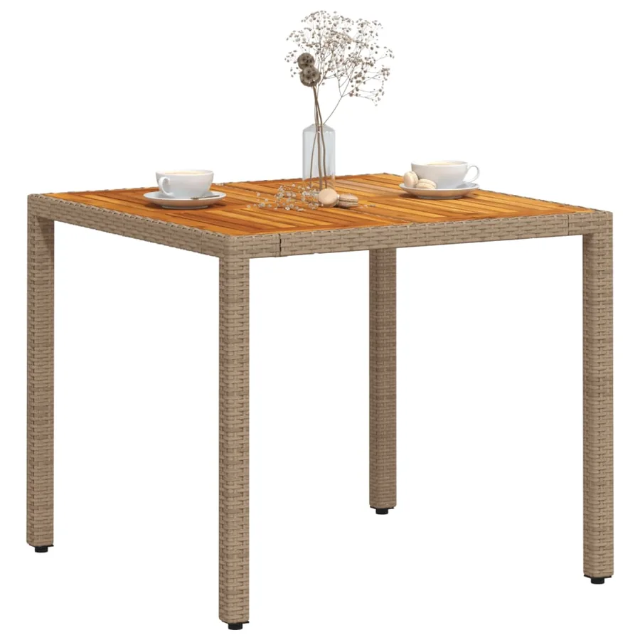 Table de jardin beige 90x90x75 cm résine tressée et bois acacia - 4