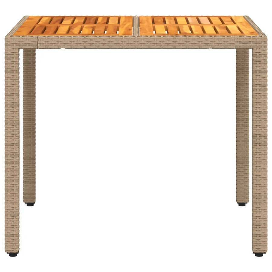 Table de jardin beige 90x90x75 cm résine tressée et bois acacia - 5