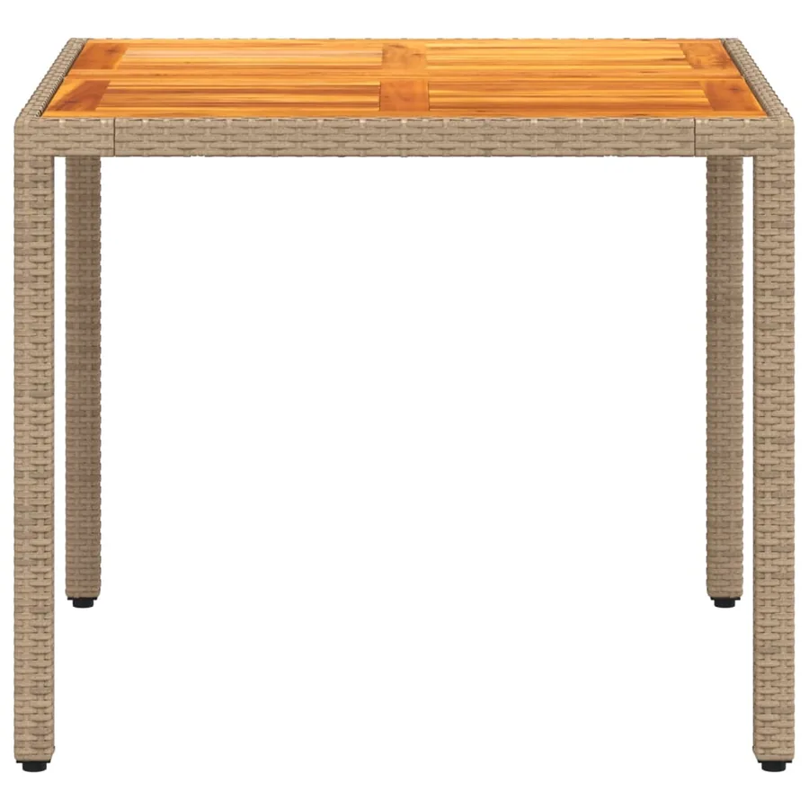 Table de jardin beige 90x90x75 cm résine tressée et bois acacia - 6