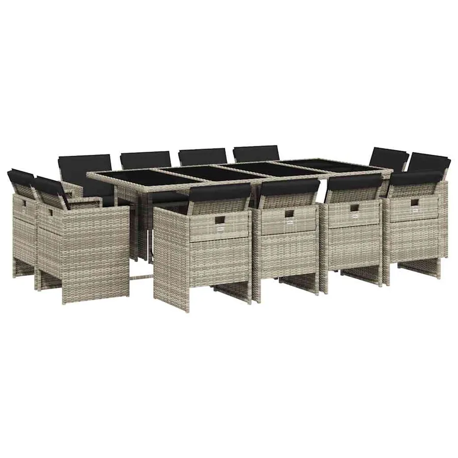 Ensemble à manger de jardin et coussins 13 pcs gris clair rotin - 2