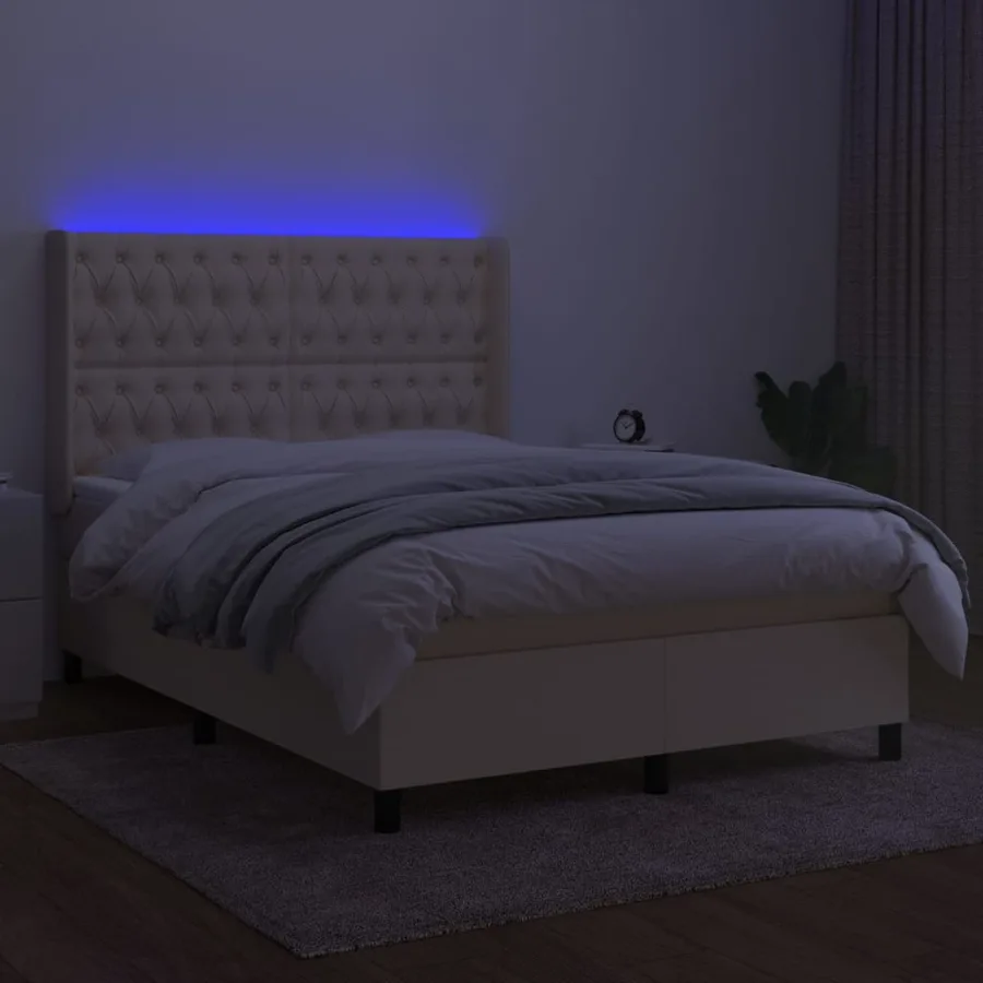 Sommier à lattes de lit matelas et LED Crème 140x190 cm Tissu - 3