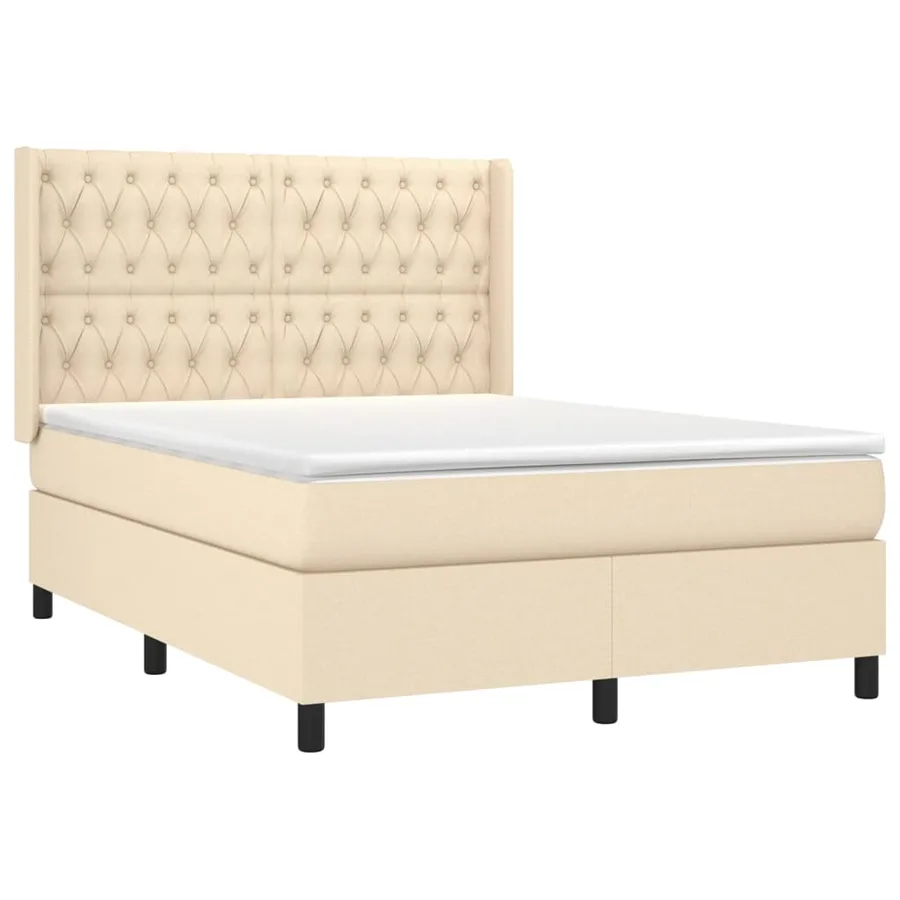 Sommier à lattes de lit matelas et LED Crème 140x190 cm Tissu - 4