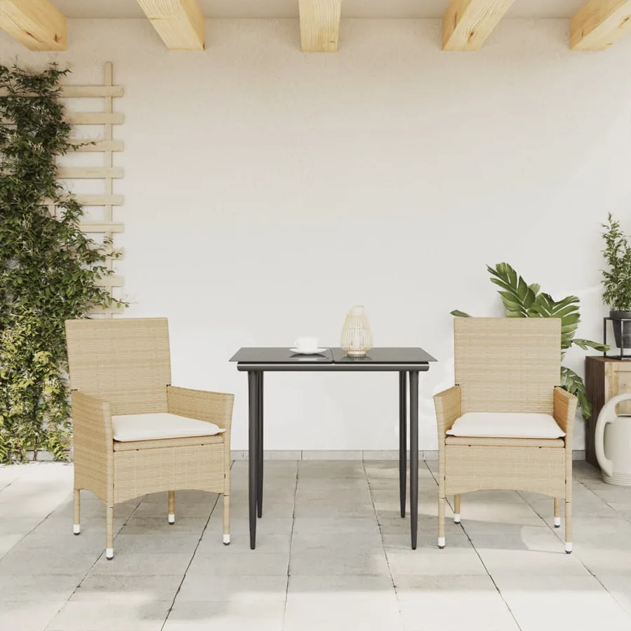 Chaises de jardin avec coussins lot de 2 beige résine tressée - 3